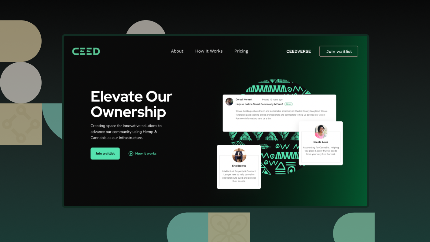 CEED brand identity and landing page design.