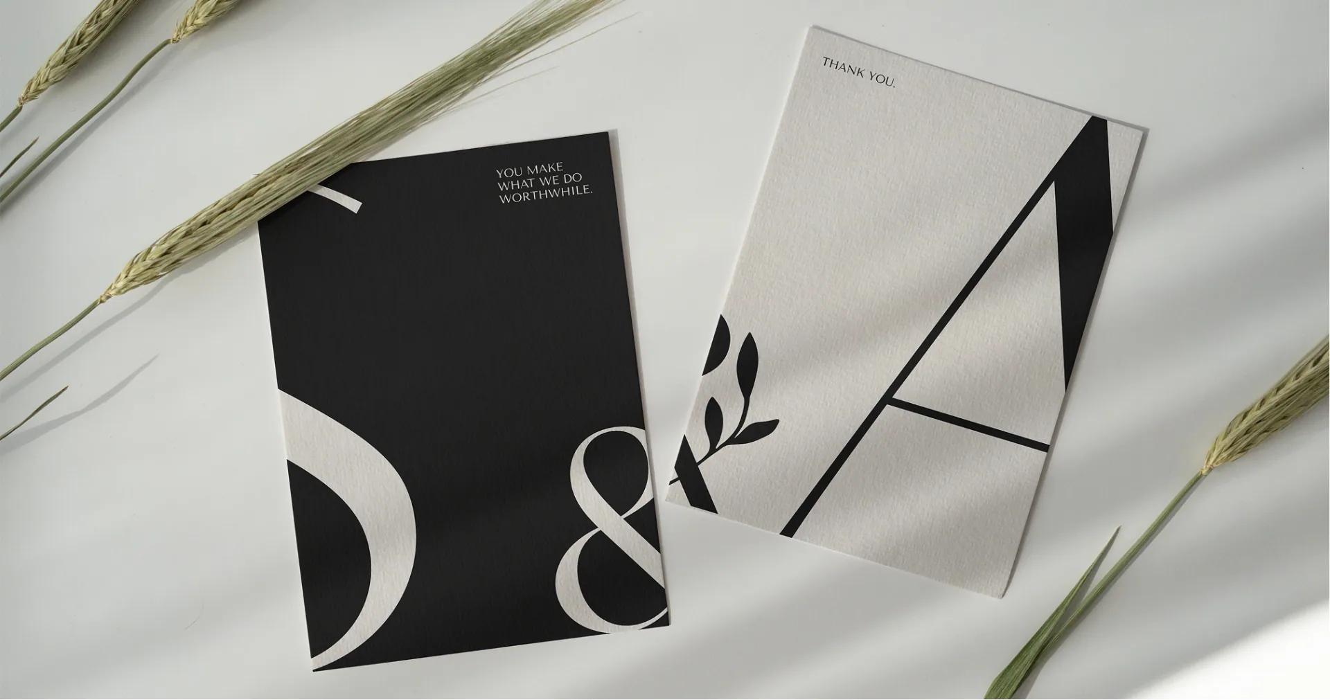 Scarlett&Ameera stationery — 'You make what we do worthwhile' and 'Thank you' cards.