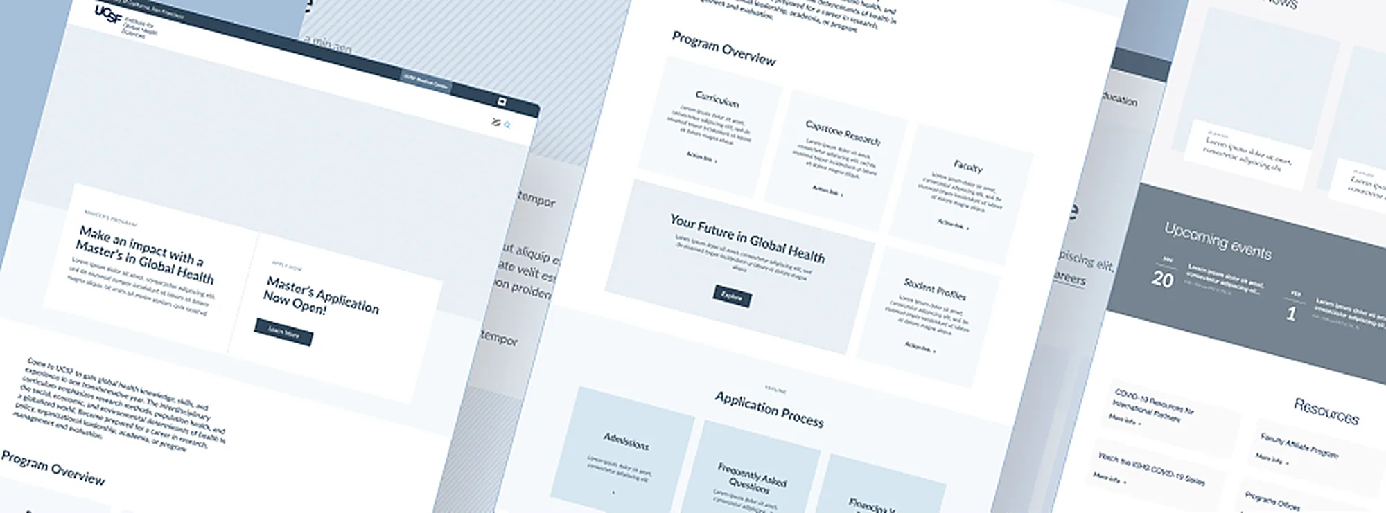 Wireframes for the UCSF IGHS program overview and application flow.