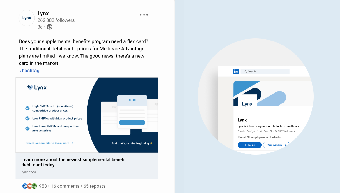 Lynx social and LinkedIn brand applications for the supplemental benefits card.