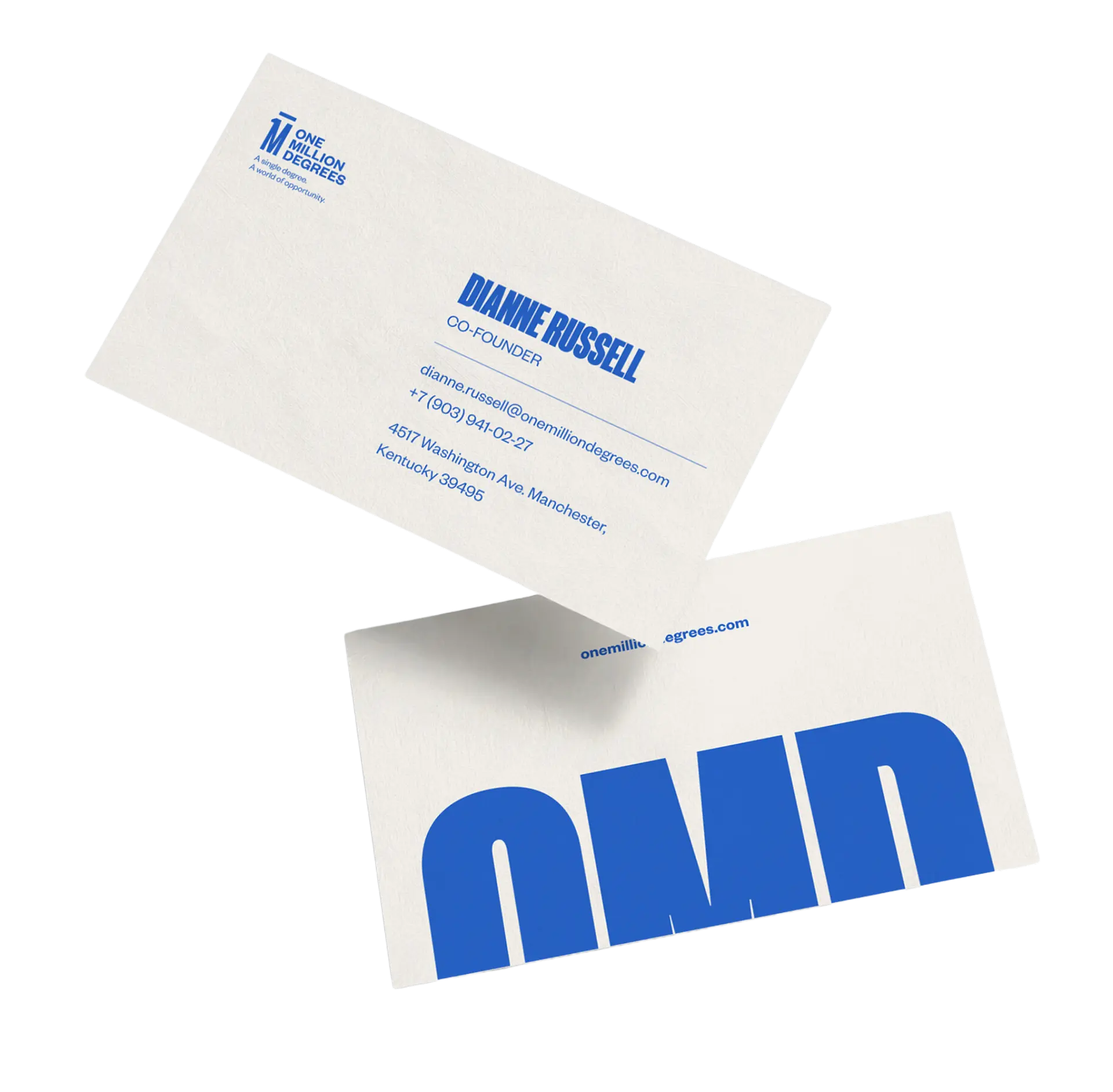 One Million Degrees brand identity business cards.