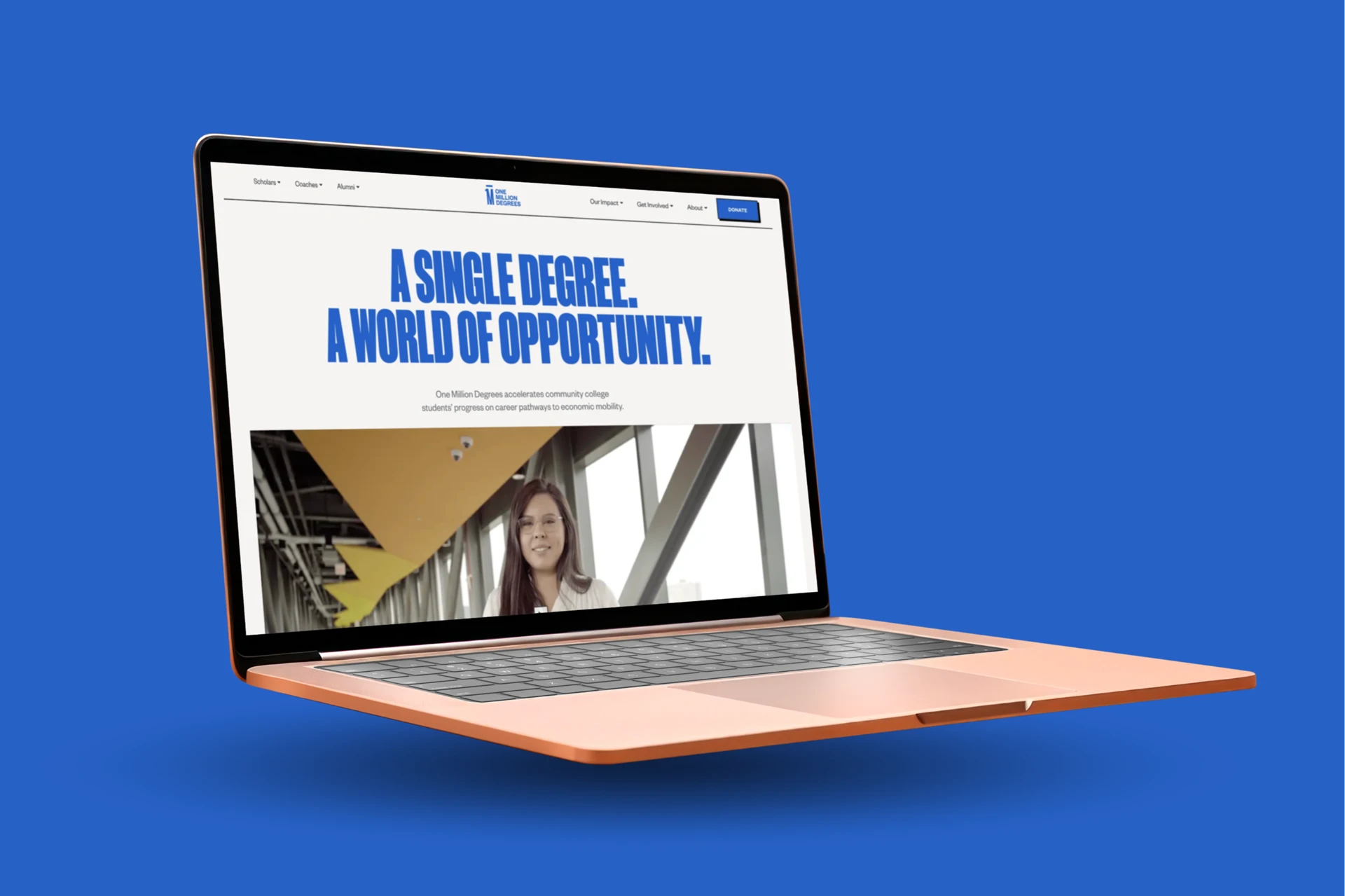 One Million Degrees nonprofit website redesign homepage.
