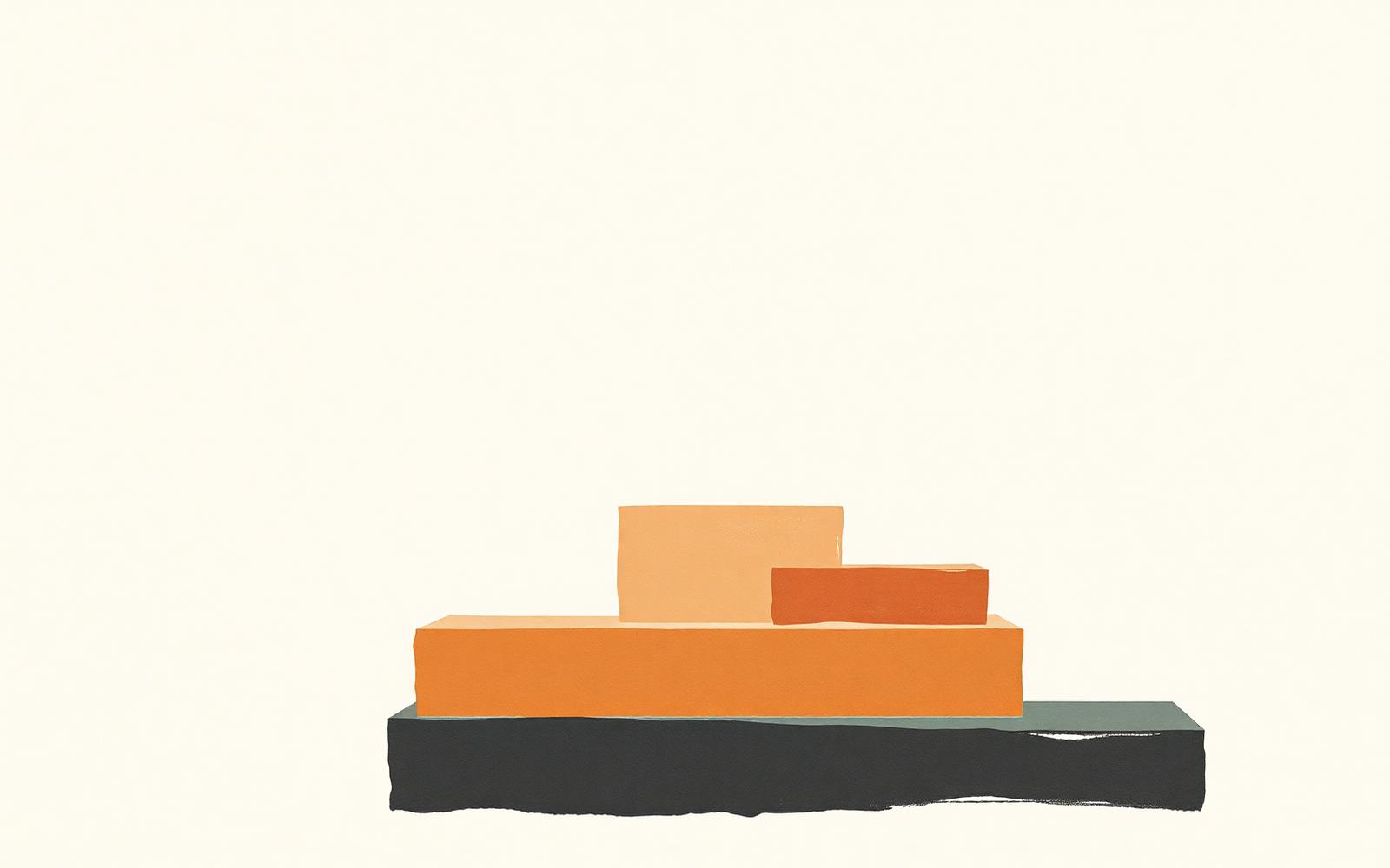 Abstract stepped blocks in sand, terracotta, and slate representing the escalation ladder