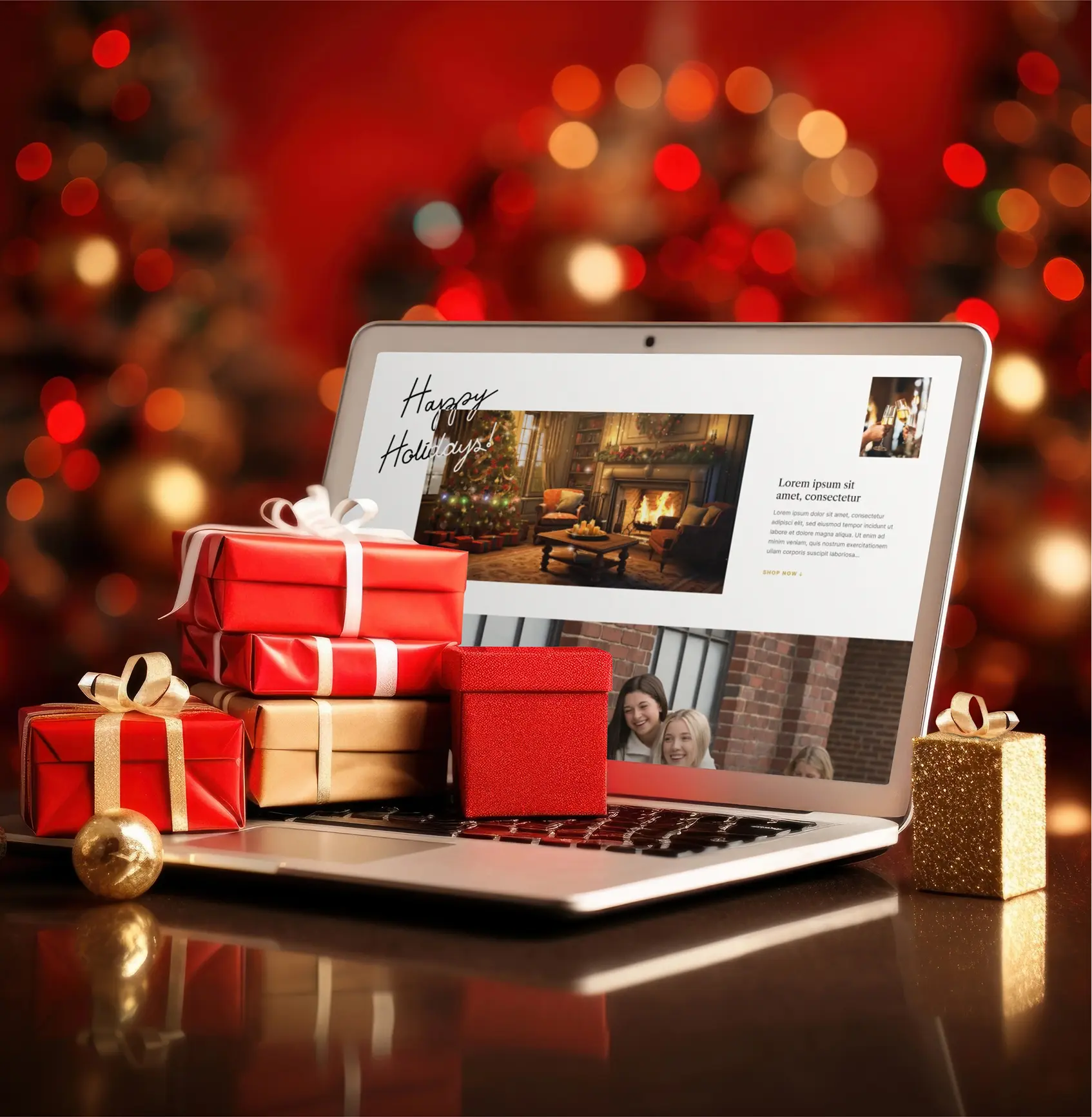 Vanderbilt Holiday Catalog seasonal landing page module shown on a laptop.