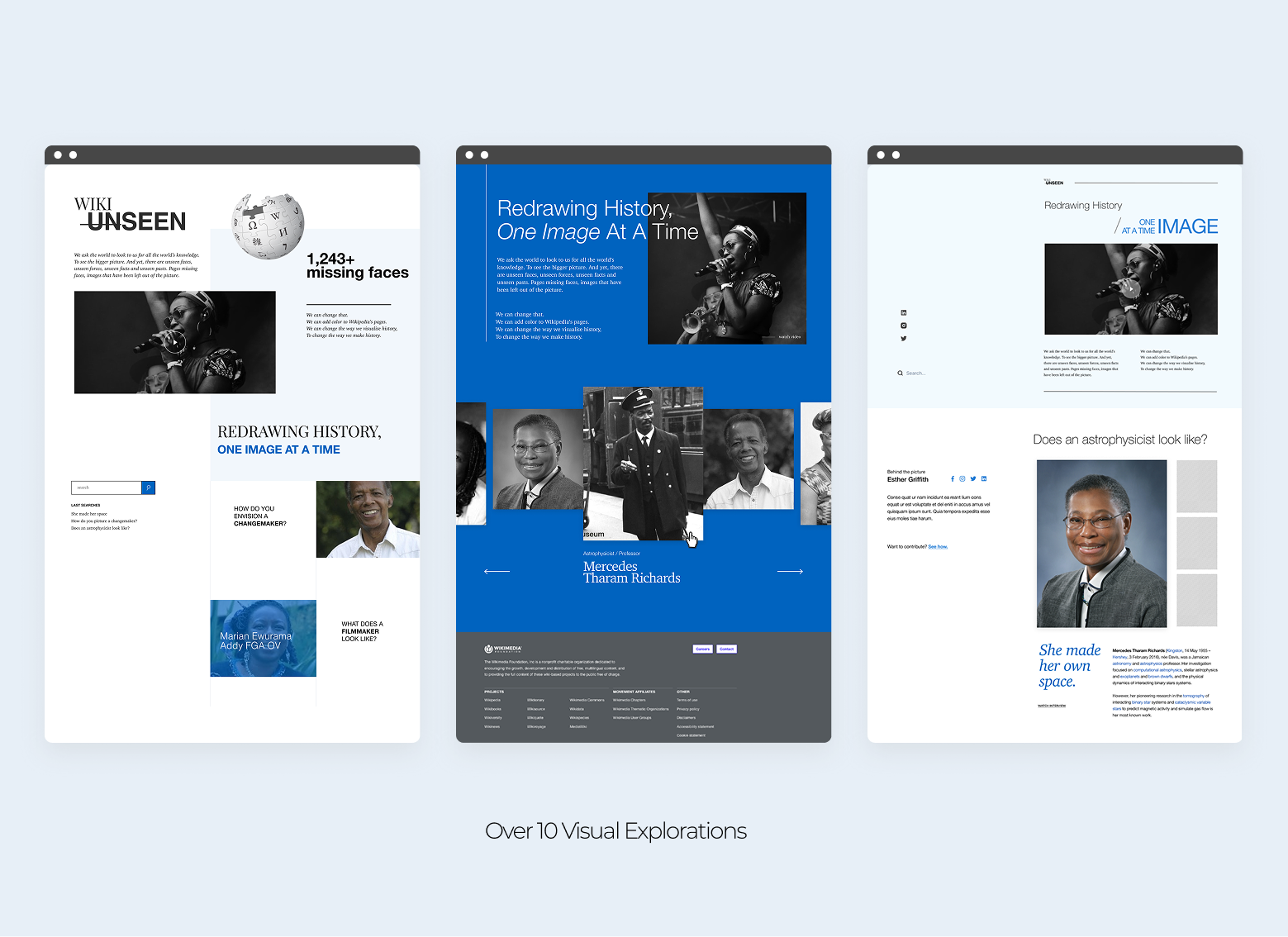 Over ten visual explorations of the Wikimedia Seen campaign page.