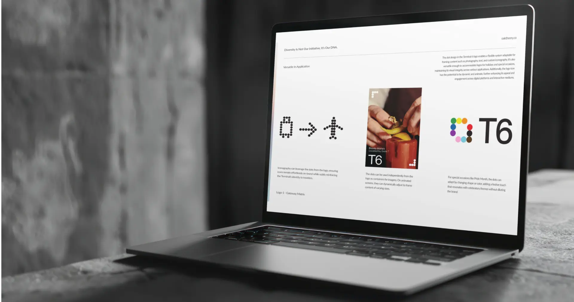 JFK Terminal 6 brand guidelines page showing the dot system applied to iconography and imagery.