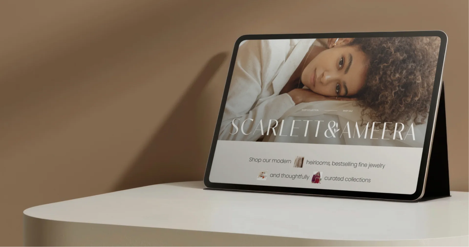 Scarlett&Ameera homepage on tablet — Shop Collection.