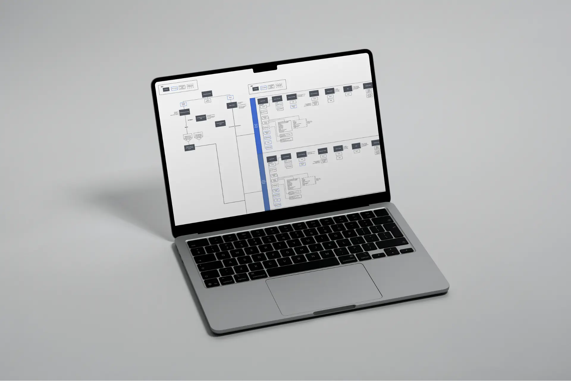 MLSPA Player's Portal sitemap and user flow diagram shown on a laptop.