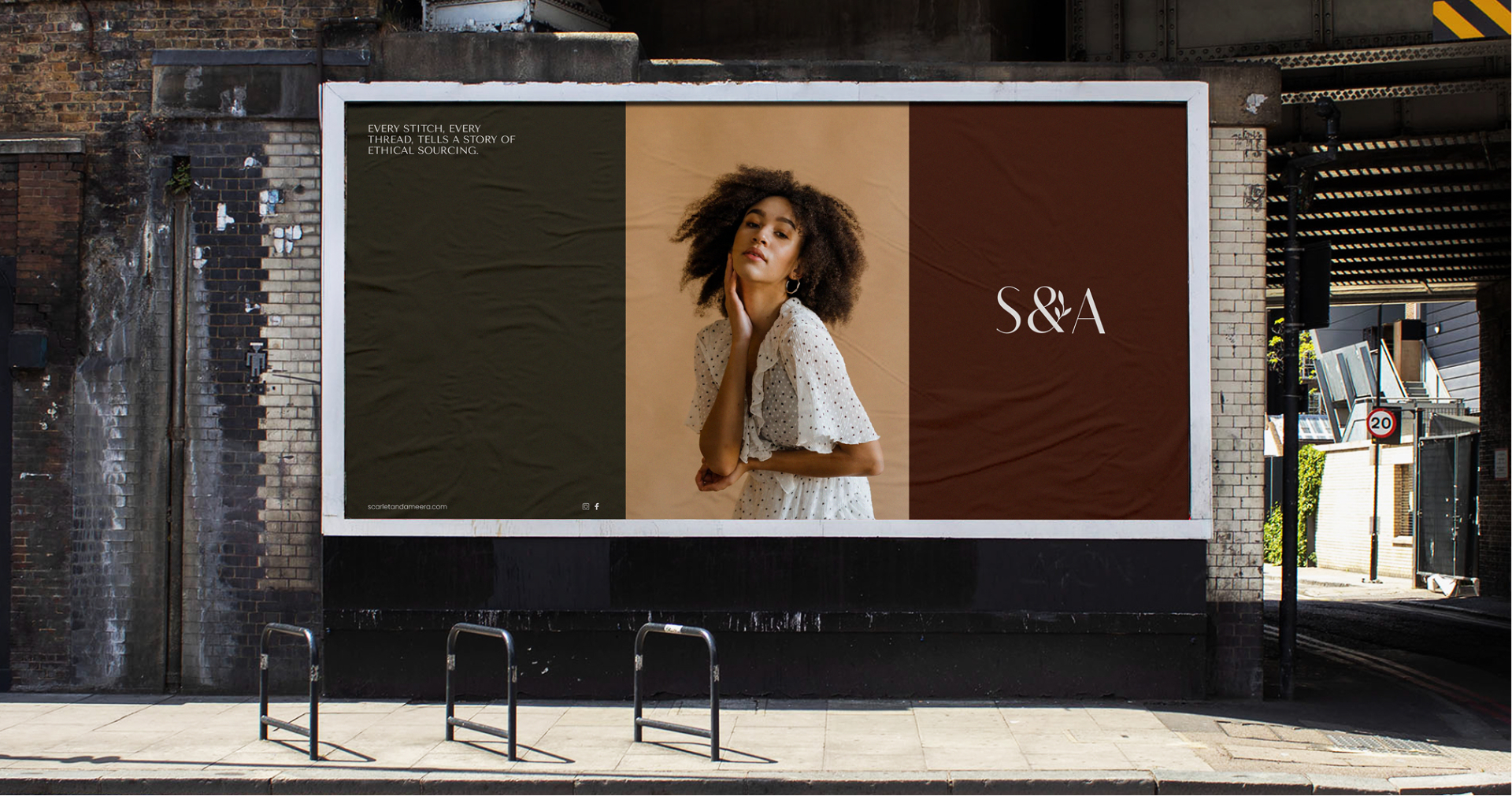 Scarlett&Ameera out-of-home campaign — 'Every stitch tells a story of ethical sourcing.'